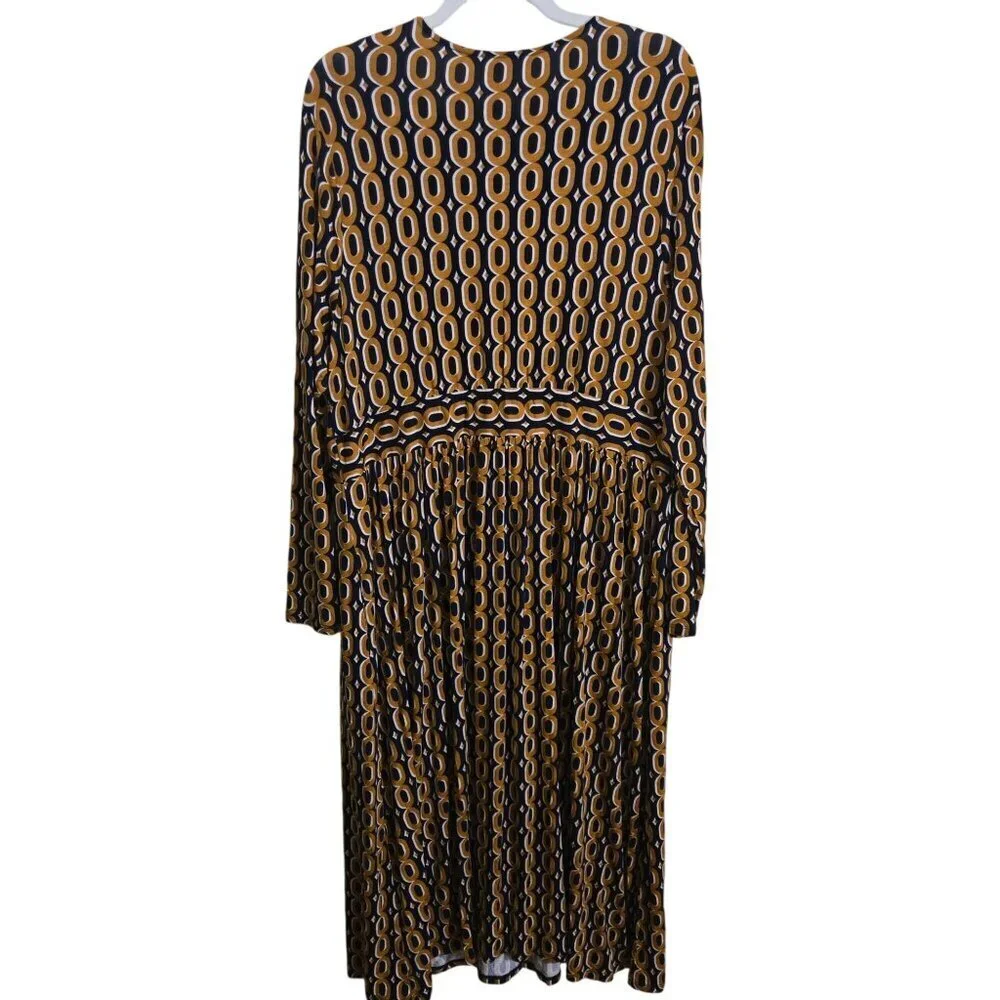 Boden NWT Thea Long Sleeve Jersey Dress Ochra Chain Midi Size 16-18R